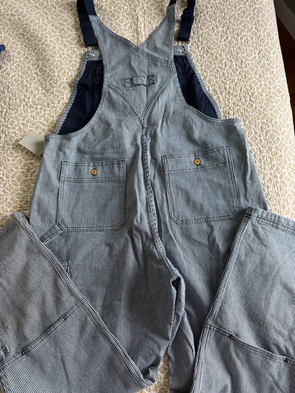 Duluth Trading Co. Navy Lined Blue & White Striped Overalls - Picture 3 of 6